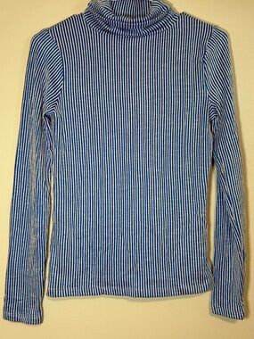 Blue & White Striped Long-Sleeve Turtleneck Shirt